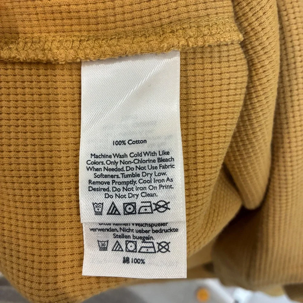 Eddie Bauer Mens Large Mustard Yellow Waffle Knit Thermal Long Sleeve Shirt